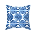 Housse de coussin ethnique avec motif géométrique bleu et blanc en peau de pêche - Motif Totem Tribal (TPR381-11) / 45x45 Carré (Sans Garnissage)