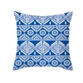 Housse de coussin ethnique bleue à motifs géométriques en tissu peau de pêche - Ethnique Symétrique Bleu Blanc (TPR381-12) / 45x45 Carré (Sans Garnissage)