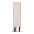 Beige winter scarf with dark brown contrast stitching and long tassels for a cozy look - Heathered Beige Coffee