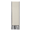 Off-white wool blend scarf featuring contrast black wavy stitching and long tassel edges - Cream White Black