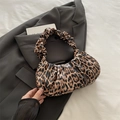 Borsa a nuvola arricciata con stampa leopardata e manico elastico per donna moda - Marrone
