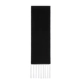 Classic black double-sided scarf with white fringe and edge stitching details - Black