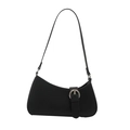 Minimalist black baguette shoulder bag with large silver round buckle detail - Black