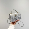 Piccola borsa a tracolla quadrata argento con ricami floreali e manico chic - Argento