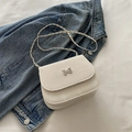 Crèmewitte crossbodytas met vlindergesp en gevlochten metalen kettingriem voor dames - Broken Wit