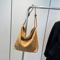 Large camel faux suede tote bag with knotted strap detail for autumn women fashion - Khaki