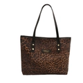 Borsa tote leopardata da donna con manici neri e dettagli in metallo dorato - Marrone