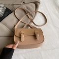 Borsa a tracolla beige chic con fibbie doppie e manico superiore per donna elegante - Cachi