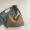 Bolso tote de nylon café de gran capacidad con correas anchas para un estilo casual - Caqui