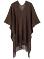 Châle en tricot ajouré marron café avec franges pour femmes, style décontracté - Marron