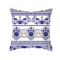Housse de coussin ethnique carrée bleue et blanche avec motifs floraux traditionnels - Motif de bon augure chinois (TPR381-15) / 45x45 Carré (Sans Garnissage)