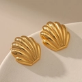 Elegant 18K gold plated shell stud earrings with a vintage French polished texture - Gold Shell Stud Earrings