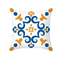 Housse de coussin ethnique avec imprimé géométrique bleu et orange sur fond blanc - Parchemin Symétrique Méditerranéen (TPR381-21) / 45x45 Carré (Sans Garnissage)