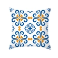 Housse de coussin ethnique carrée avec motifs géométriques bohèmes bleu et orange - Totem Géométrique Marocain (TPR381-22) / 45x45 Carré (Sans Garnissage)