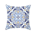 Housse de coussin style ethnique à motif floral bleu et jaune sur fond blanc - Fleur Symétrique Style Cour (TPR381-25) / 45x45 Carré (Sans Garnissage)