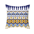 Housse de coussin ethnique carrée avec motif géométrique bleu et jaune - Motif Ethnique Style Pixel (TPR381-30) / 45x45 Carré (Sans Garnissage)