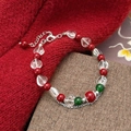 Perlenarmband mit roten und grünen Perlen, Herzkristallen und silberner Doppelkette - Grünes Chalcedon-Perlenarmband