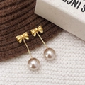 French champagne pearl bow earrings in matte gold finish for elegant women accessories - Gold Champagne Pearl Style (A-1122)