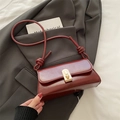 Vintage burgundy glossy faux leather small square shoulder bag with gold clasp and knot strap - Red