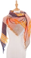 Women multi-color striped triangle scarf with fringe in orange purple and yellow - Orange