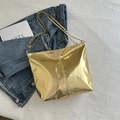 Retro large capacity bucket bag with metallic gold finish and gold chain shoulder strap - Gold