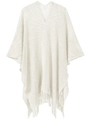 Châle en tricot ajouré blanc avec franges, col en V et motif floral délicat au crochet - Blanc Cassé