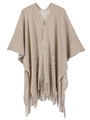 Châle en maille ajourée beige avoine pour femme avec élégants détails de franges - Kaki