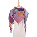 Women's plaid loop yarn triangle shawl scarf in navy, burgundy and yellow color block - Burgundy