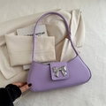 Elegante borsa a spalla viola con fiocco argento e trama minimalista in ecopelle - Viola