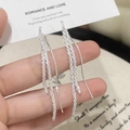 Sparkling silver long tassel threader earrings with delicate S925 box chains and wave wire - Silver