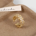 Detail of gold adjustable ring with sparkling micro-pave cubic zirconia and lace texture - Gold
