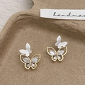 Minimalistische Schmetterlingsohrstecker mit Silberrelief und Gold-Zirkonia-Inlay - Zirkonia Schmetterling Kontraststil(A-998)