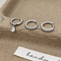 Asymmetric silver hoop earrings set with micro-pave zircons and pear-shaped drop pendant - Silver