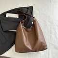 Large capacity dark brown tote bag in vintage faux leather for office and daily wear - Brown