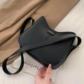 Minimalist black leather crossbody bag with adjustable strap and metallic hardware - Black without Pendant