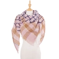 Pink and brown checkered oversized scarf with colorful dots and long tassels - Pink (SJ2-02)