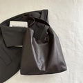 Large dark brown PU leather tote bag in minimalist solid color for commuter style - Brown