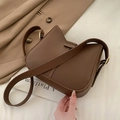 Dark brown faux leather crossbody bag with minimalist trapezoid shape and gold hardware - Brown No Pendant