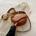 Brown leather saddle bag for women with detachable wide woven strap and gold chain - Brown