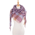 Plaid scarf in lilac and grey knit with fringe edges on a mannequin stand - Purple (SJ2-03)