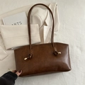 Brown minimalist tote bag with knot detail and gold hardware for daily commuting - Brown No Pendant