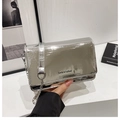 Silver mirror crossbody bag for women with metal chain strap and minimalist lettering - Silver