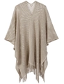 Gilet en maille ajourée beige avec motif crocheté et détails de franges au bas - Kaki
