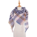 Checkered knit scarf for women with colorful polka dots and fringe in purple and beige - Blue (SJ2-04)