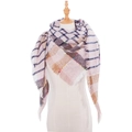 Women's plaid tassel scarf in soft knit fabric with pink and beige check patterns - Pink White (SJ2-05)