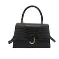 Elegant black crocodile-embossed satchel with gold swivel lock and top handle - Black