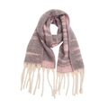 Dettaglio di sciarpa in maglia jacquard rosa e grigio con trama spessa e lunghe nappe - 185cmx40cm / Rosa