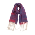 Dettaglio sciarpa spessa sfumata con trama blu rossa e lunghe nappe color crema beige - 185cmx40cm / Rosso
