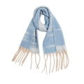 Close-up of soft thick loop yarn scarf with light blue stripes and long fringe tassels - 185cmx40cm / Blue