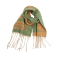 Close-up of thick gradient jacquard loop yarn scarf with tassels and brushed texture - 185cmx40cm / Green